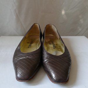 Chanel Quilted Leather Almond Toe Ballet Bronze